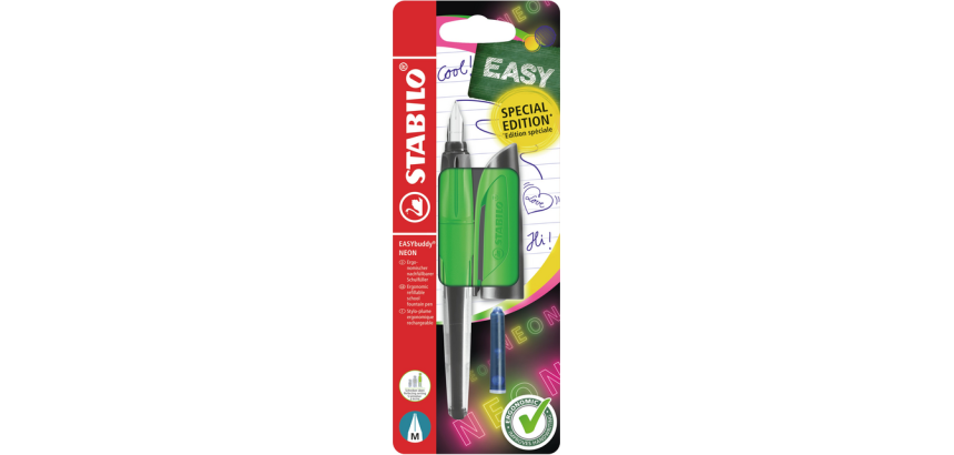 Stylo plume STABILO EasyBuddy Medium vert néon blister 1 pièce