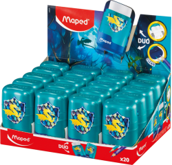 Taille-crayon Maped Connect Dragon 2 trous avec gomme présentoir 20 pièces bleu