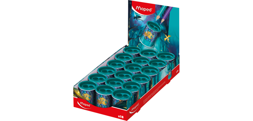 Taille-crayon Maped Dragon 2 trous présentoir 18 pièces bleu