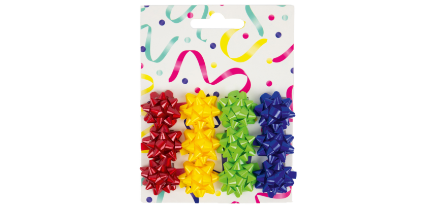 Gift bows set 12 pieces red, yellow, green, and blue