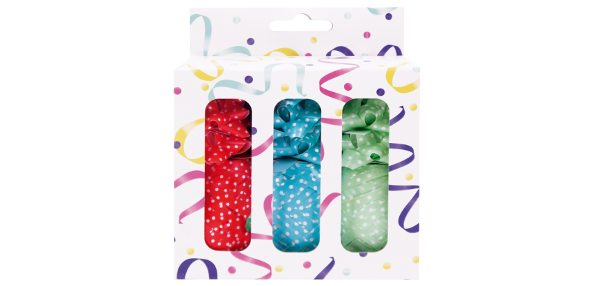 Set mit Geschenkdekoration: 3 Rollen Band und 9 passende Schleifen