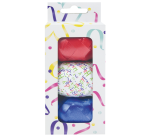 Gift ribbon 3 colors red, blue, and white with happy birthday
