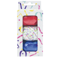 Ruban cadeau 3 couleurs rouge bleu et blanc avec happy birthday