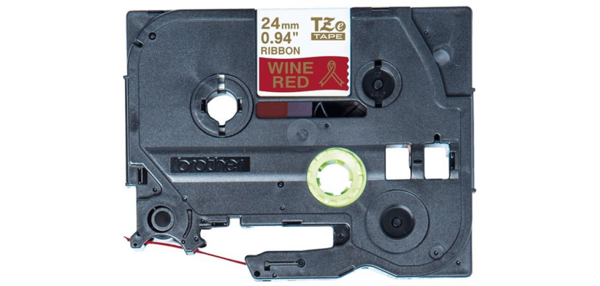 Labeltape Brother P-touch TZe-RW54 24mm goud op wijnrood