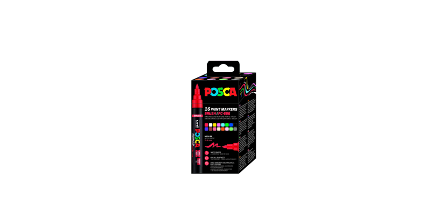 Paintmarker Uni POSCA PC-5BR brushpunt medium set à 16 kleuren