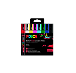 Paintmarker Uni POSCA PC-5BR brushpunt medium set à 8 kleuren