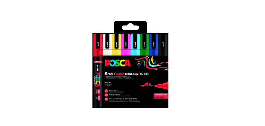Marqueur peinture Uni POSCA PC-5BR pointe pinceau Medium set 8 couleurs