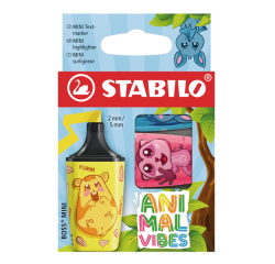 Surligneur STABILO BOSS Animal Vibes Mini assorti blister 3 pièces