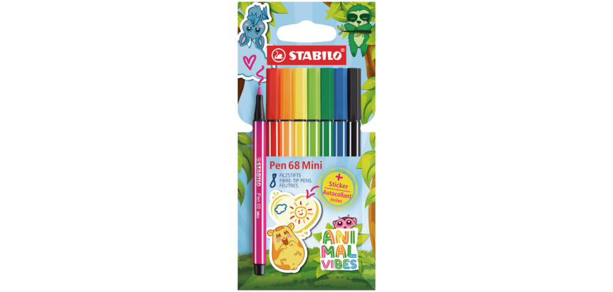 Viltstift STABILO Pen 68 Animal Vibes mini medium assorti 8 stuks