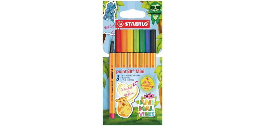 Fineliner STABILO point 88 Animal Vibes mini fijn assorti 8 stuks