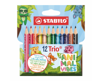 Crayon de couleur STABILO Trio Thick Short Animal Vibes assorti blister 12 pièces