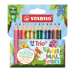 STABILO Trio Thick Short Colored Pencils Animal Vibes Assorted Blister 12 Pieces
