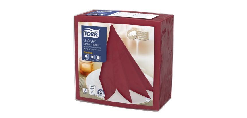 Serviette Tork Linstyle Premium 478885 pli1/4 1 épaisseur 390x390mm 50 feuilles bordeaux