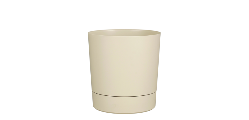 Pot de fleur Mica Coco rond avec soucoupe H 23,5cm Ø22,5cm beige