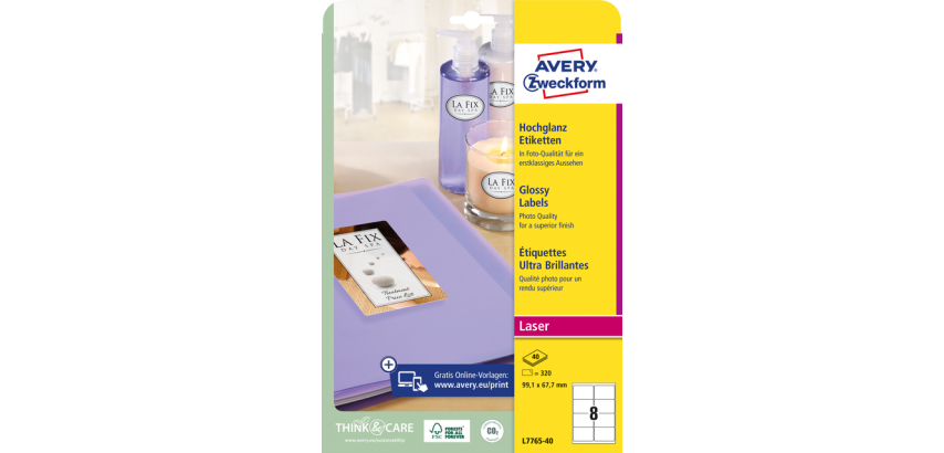Avery Label L7765-40 99.1x67.7mm glossy white 320 pieces