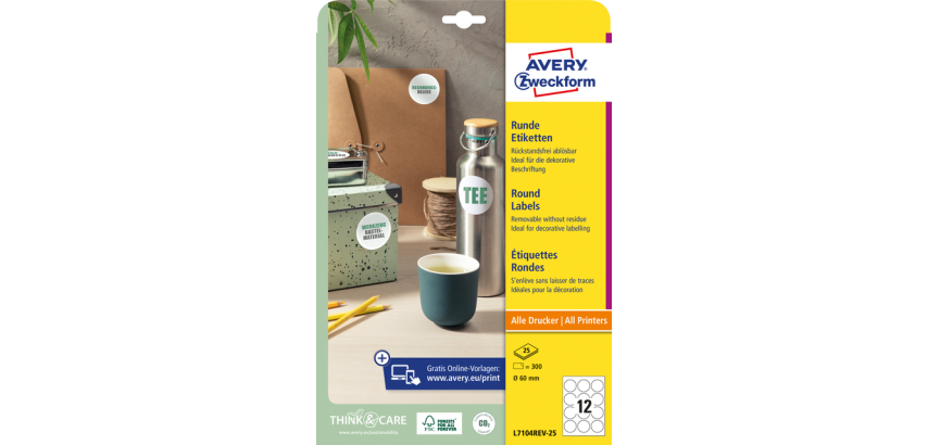 Avery L7104REV-25 Label 60mm White 300 pieces