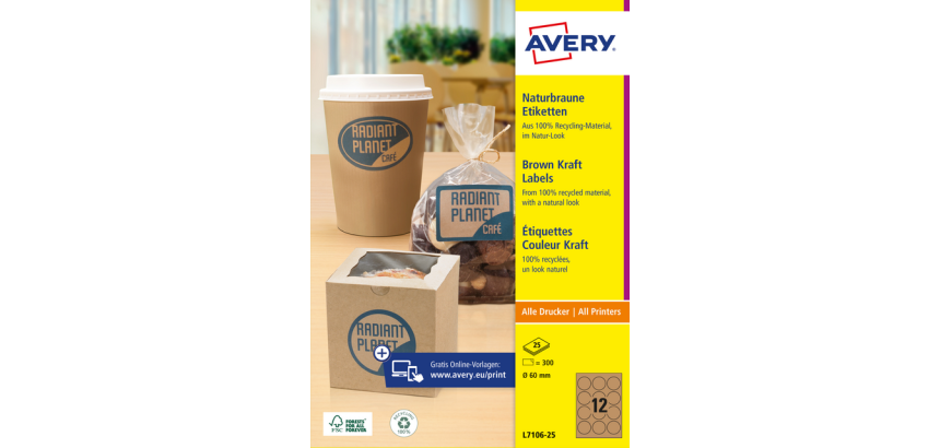 Avery L7106-25 60mm kraft labels 300 pieces
