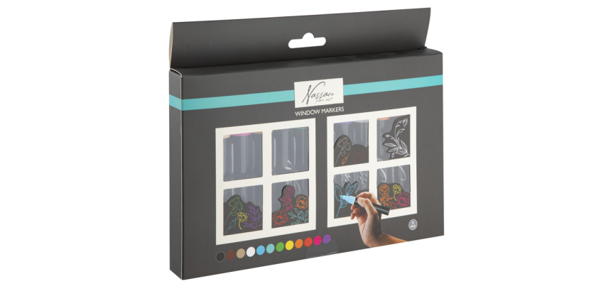 Craies et marqueurs pour vitres Nassau set 12 couleurs