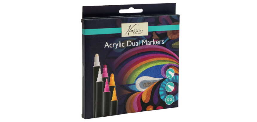 Marqueur acrylique Nassau double pointe set 12 couleurs