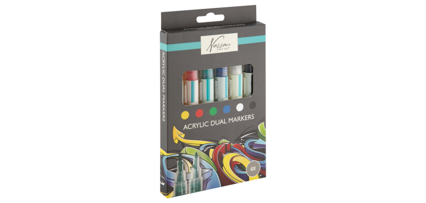 Marqueur acrylique Nassau double pointe set 6 couleurs