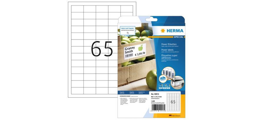Etiquette HERMA Power 10913 38,1x21,2mm blanc 1625 pièces