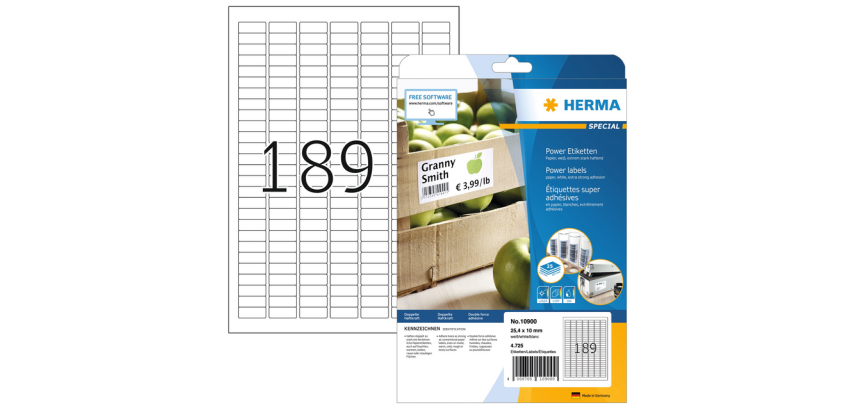 Etiquette HERMA Power 10900 25,4x10mm blanc 4725 pièces