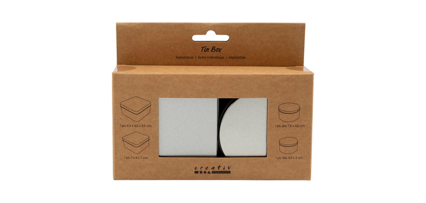 Blikjes Creativ Company cirkel en vierkant set à 4 stuks zilver