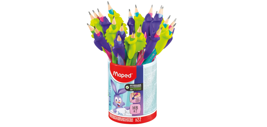Crayon graphite Maped Kidy Learn avec gomme et guide doigts pot 22 pièces