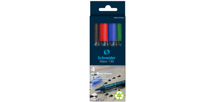 Permanent marker Schneider Maxx 130 round 1-3mm assorted 4 pieces