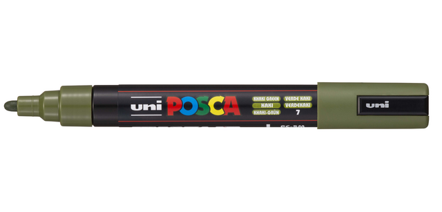 Uni Posca paint markers PC-5M, 1.8 - 2.5 mm, round tip, khaki green