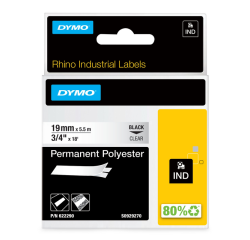 Labeltape Dymo Rhino industrieel polyester 19mm zwart op transparant