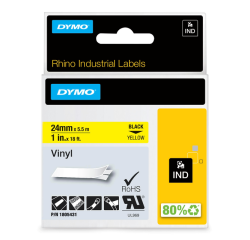 Dymo Rhino Industrial Label Tape Vinyl 24mm Black on Yellow
