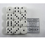 Dobbelsteen Chessex White/black D6 16mm set à 12 stuks