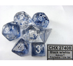 Dés Chessex Polydice Nebula noir/blanc lot de 7 pièces