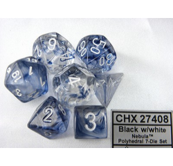 Dobbelsteen Chessex  Polydice Nebula Black/white set à 7 stuks