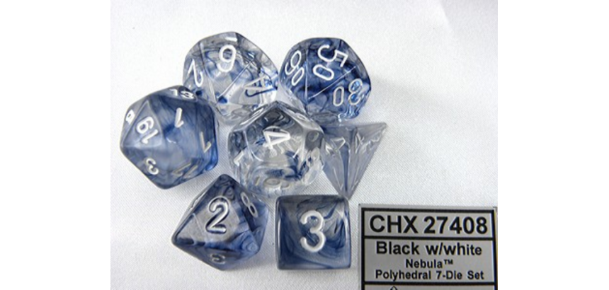 <em>Chessex Würfel Polydice Nebula schwarz/weiß Set mit 7 Stück</em>
