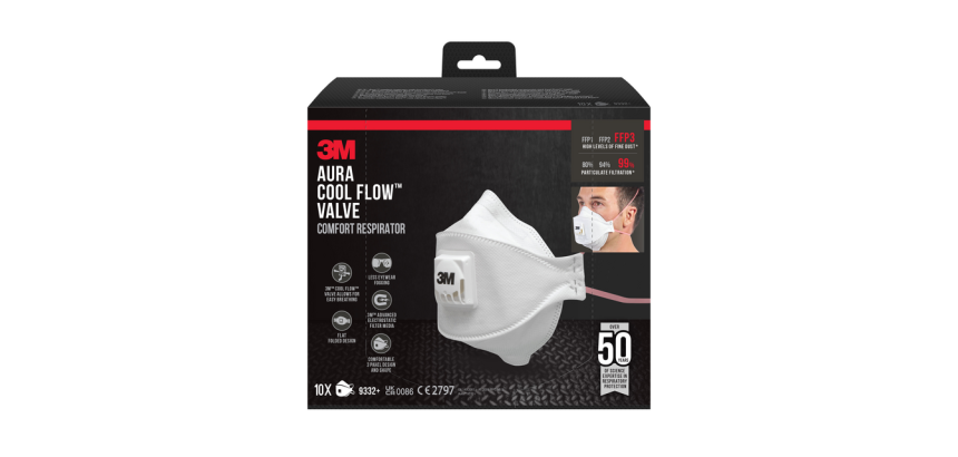 3M Aura Particulate Respirator Comfort Cool Flow 9332 FFP3 valve 10 pieces
