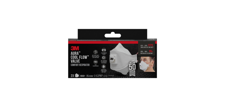 Stofmasker 3M Aura Comfort Cool Flow 9332 FFP3 met ventiel 2 stuks