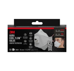 Stofmasker 3M Aura Comfort Cool Flow 9332 FFP3 met ventiel 5 stuks
