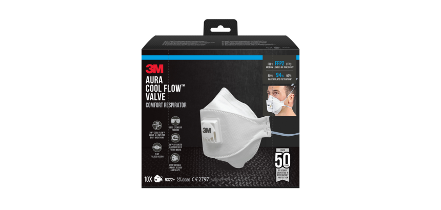 3M Aura Staubmaske zum Schleifen 9322 FFP2 mit Ventil 10 Stück