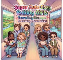 Cute Cozy Bubbly Girls Traveling Coloring Book