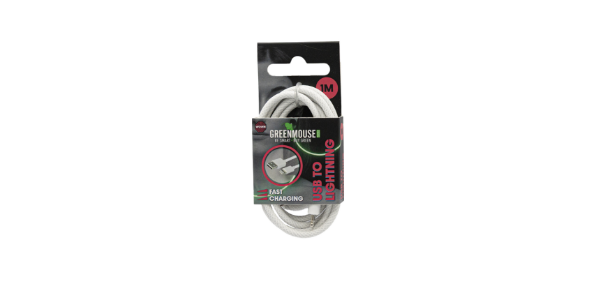 Green Mouse USB-A to Lightning Data Cable Woven 1m Blister