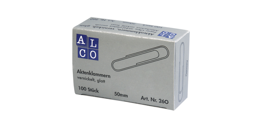 Alco Büroklammer 50mm rund vernickelt 100 Stück