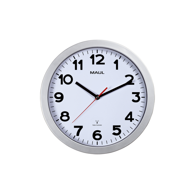 Horloge murale MAULstep RC Ø30x5cm plastqiue argent/blanc