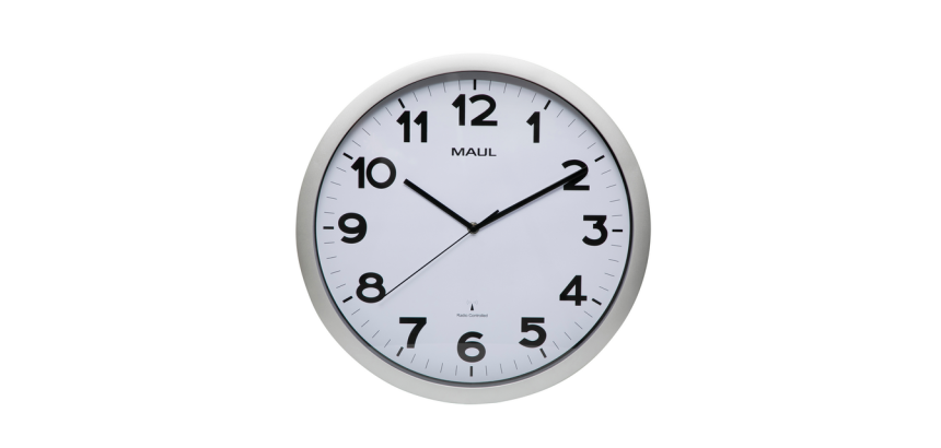 Horloge murale MAULstep RC Ø40x5cm plastique argent/blanc avec pile
