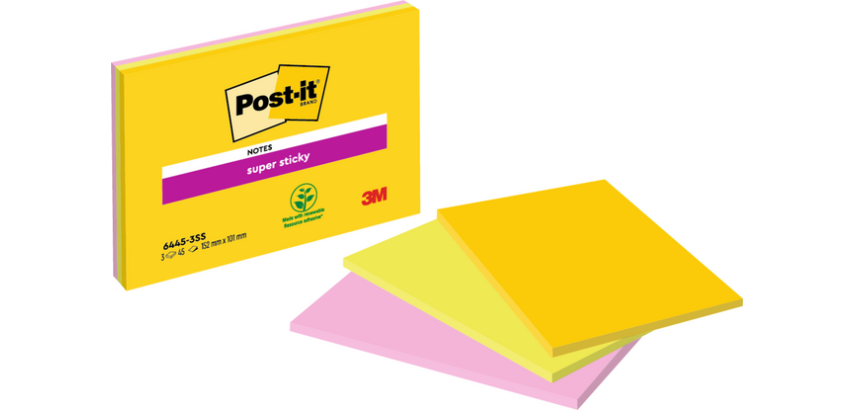 Post-it Super Sticky Note Pad 6445 152x101mm assorted 3 pieces