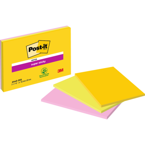 Memoblok Post-it 6445 Super Sticky 152x101mm assorti 3st