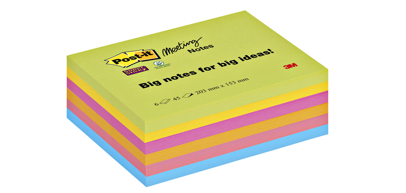 Post-it Block-Memos 8645 Super Sticky 203x153mm Assorted 6 Pieces
