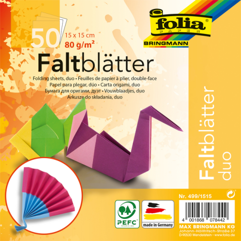 Vouwblaadjes Folia 80gr 15x15cm 50 vel 2-zijdig 10 duo kleuren