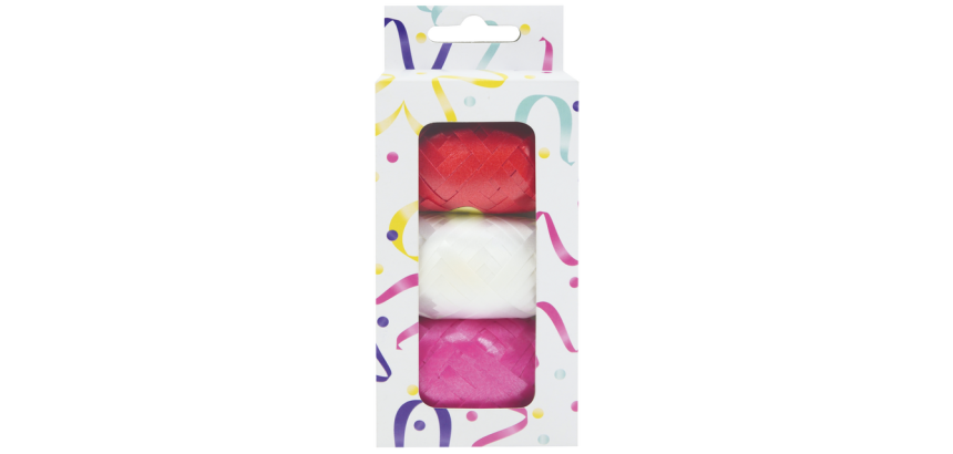 Lint set à 3 kleuren rood, wit en roze